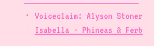 Voiceclaim: Alyson Stoner | Isabella - Phineas & Ferb | YouTube clip of voice linked in image