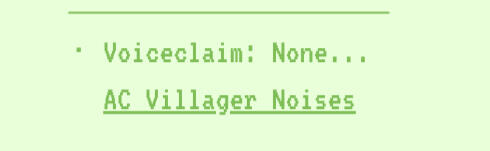 Voiceclaim: None... | Animal Crossing Villager Noises | YouTube clip of voice linked in image